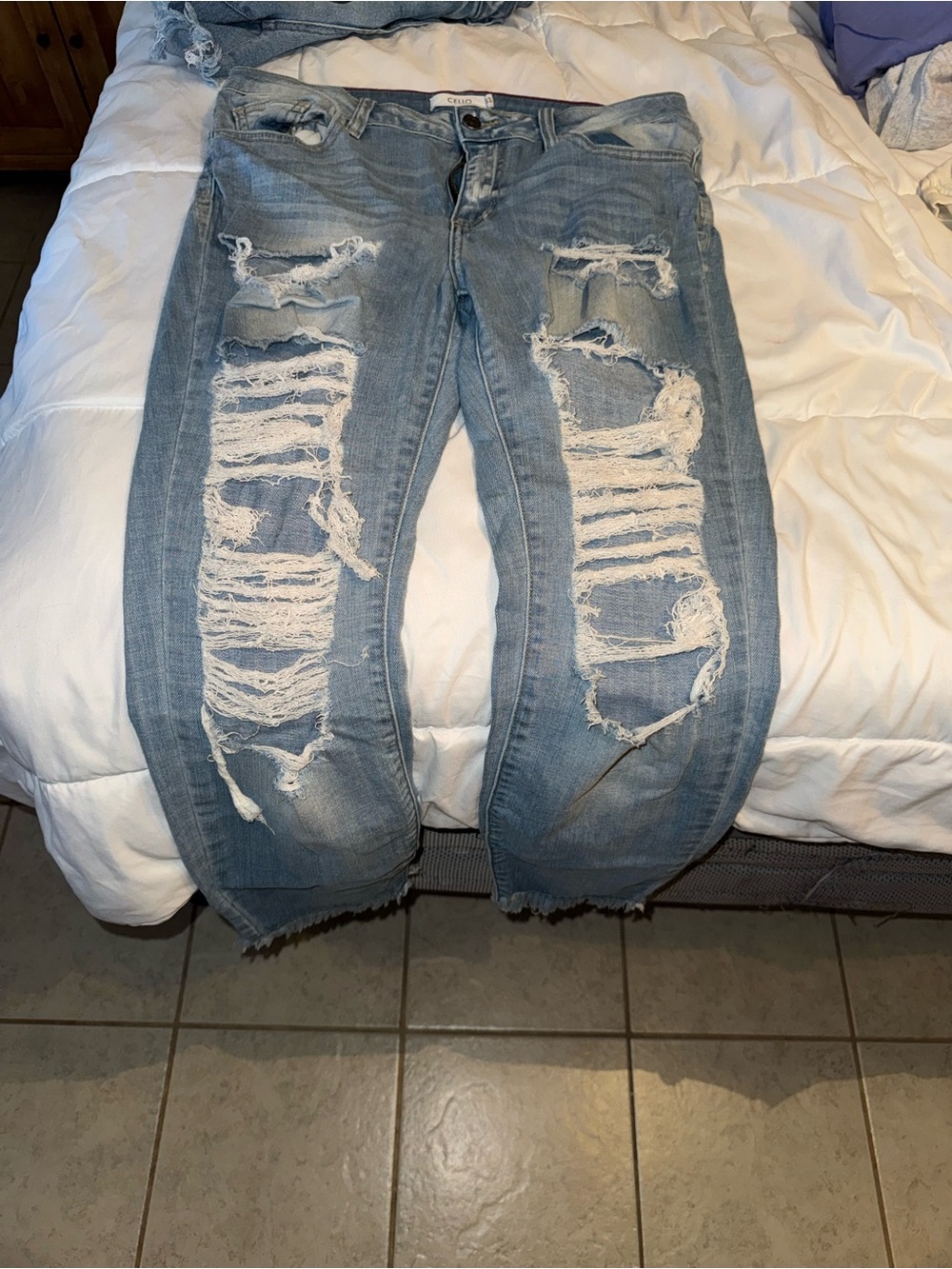 Cello Distressed Light Wash Ripped Jeans - Light Blue